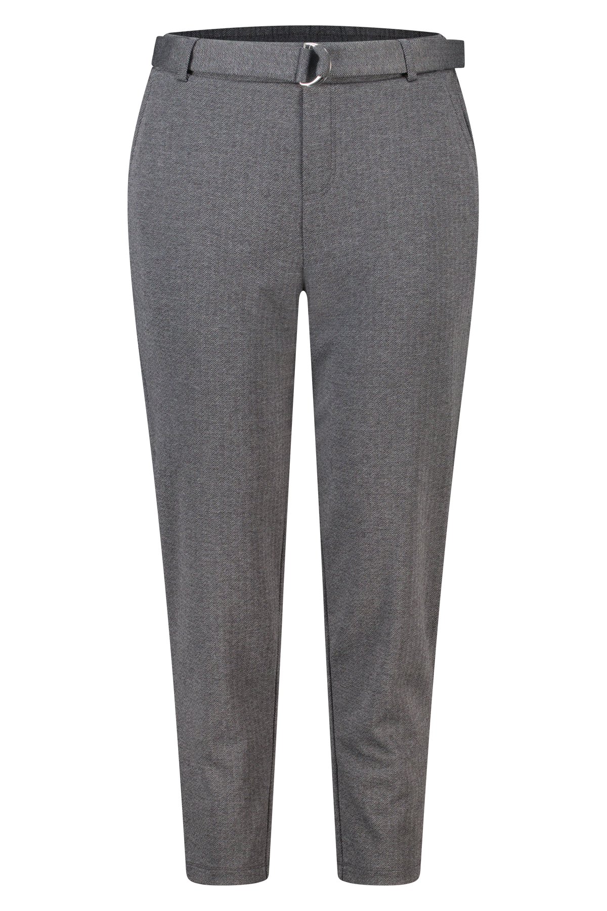 Slim fit pantalon met ceintuur dark grey melange