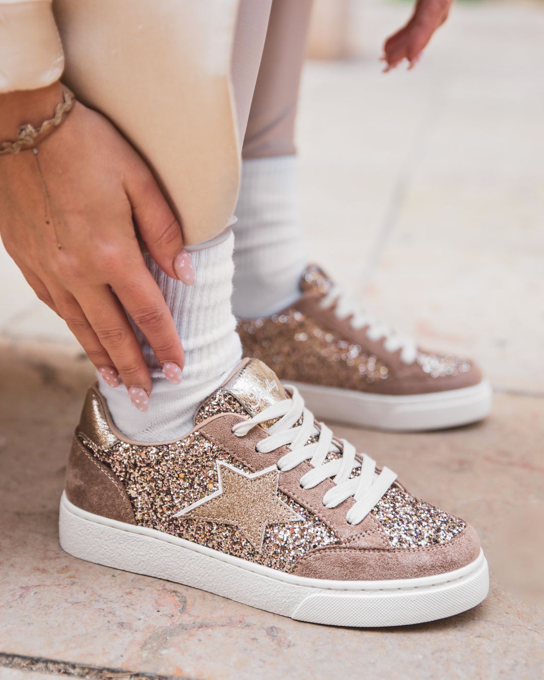 Basket femme étoile camel à lacets - Sofia