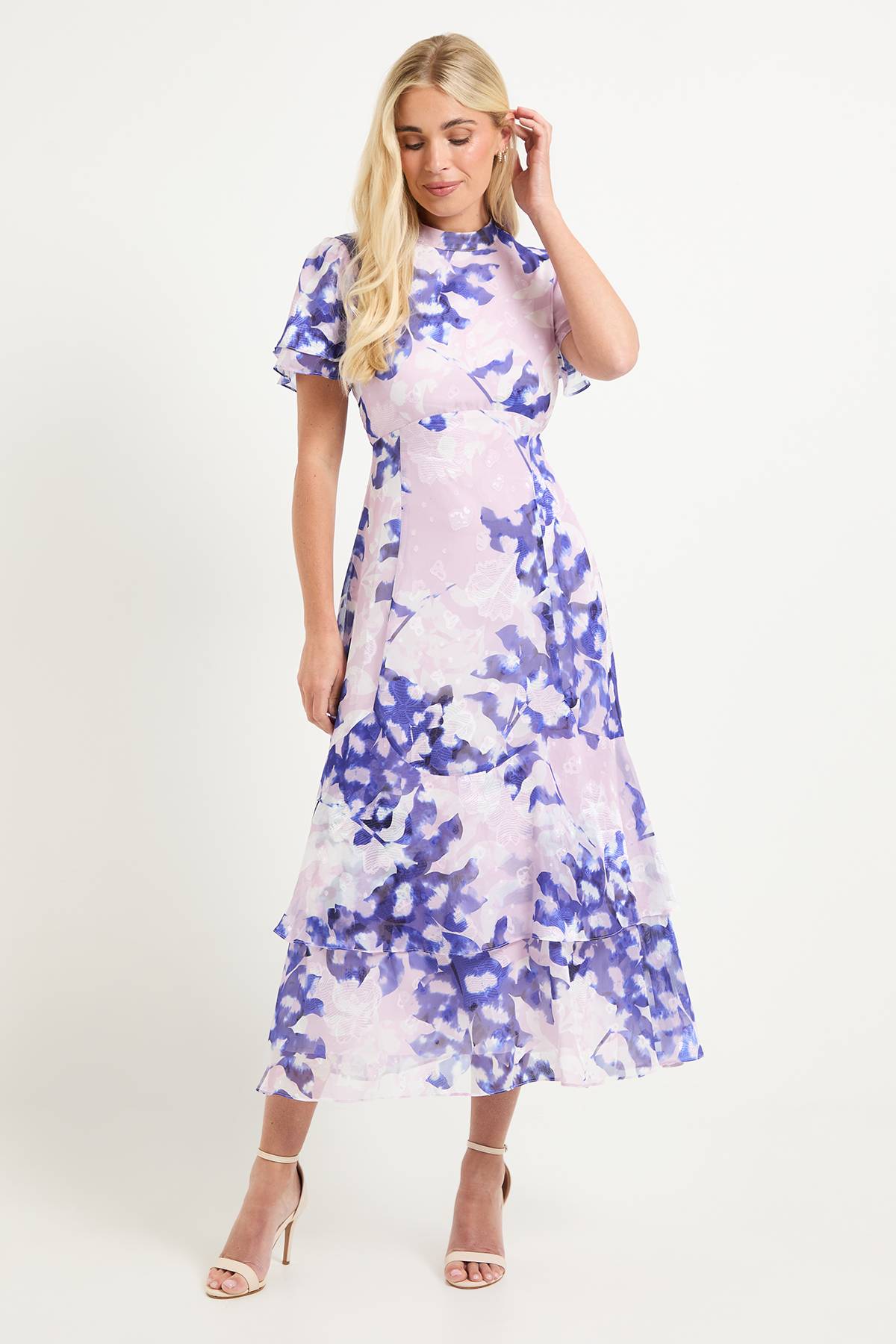 Wallis Robe Midi À Volants Avec Motif Floral Dévoré Petite Taille