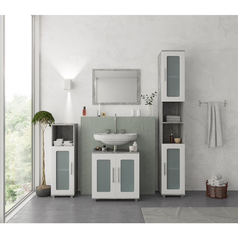 VICCO Badspiegel 45 x 60 cm Grau Beton - Badezimmerspiegel Spiegel Hängespiegel