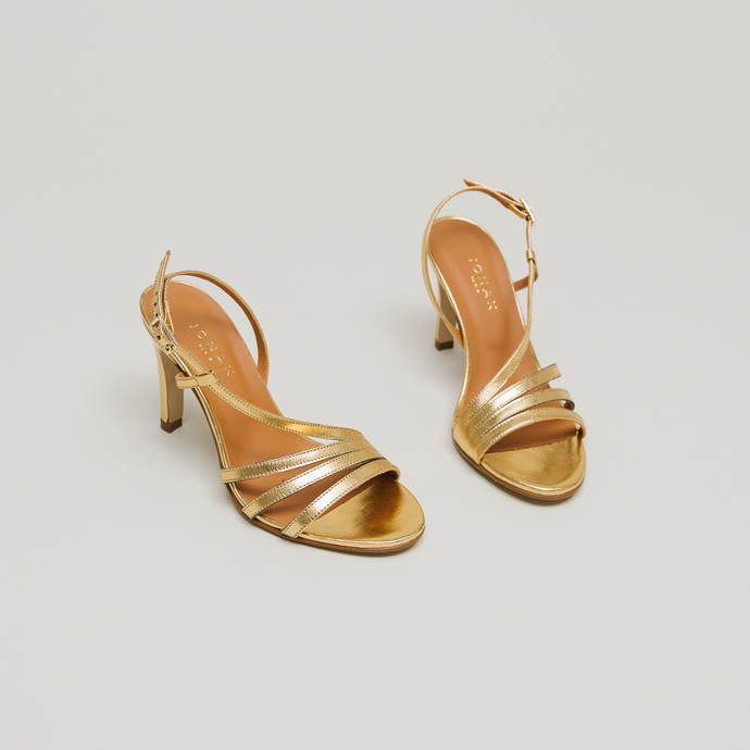 Sandales à talons brides  en cuir métallisé or