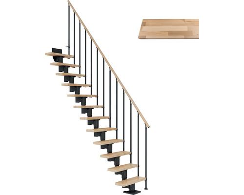 Pertura Spiros Antraciet Middentrap, Recht, 75 cm, Balustrade van gelijmd beukenhout, Gelakt, 11 Treden / 12 Stootborden