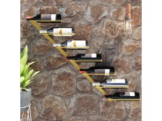 Casier à vin mural pour 7 bouteilles Doré Fer