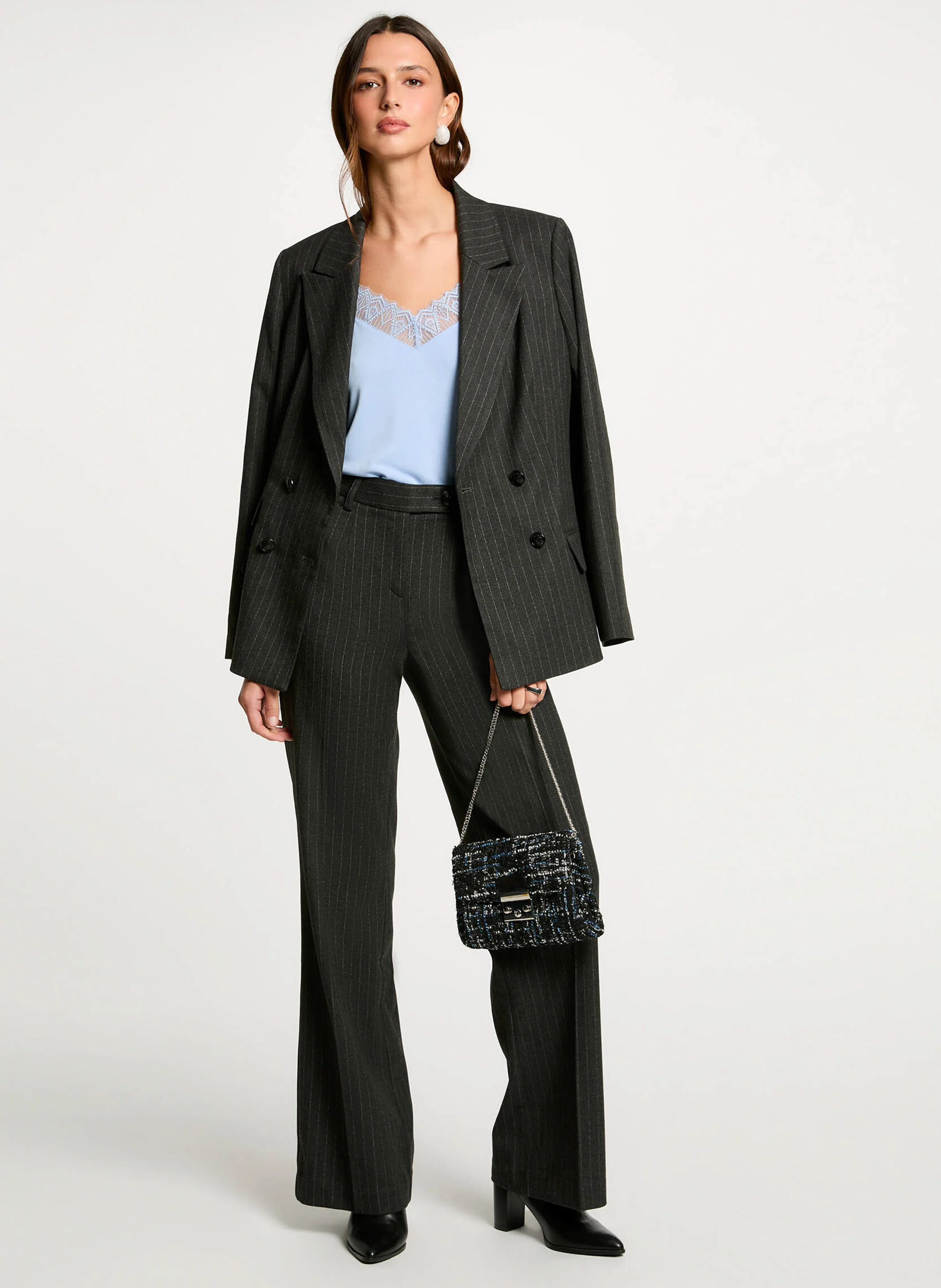 PTALI.F - Pantalon large rayé | Gris