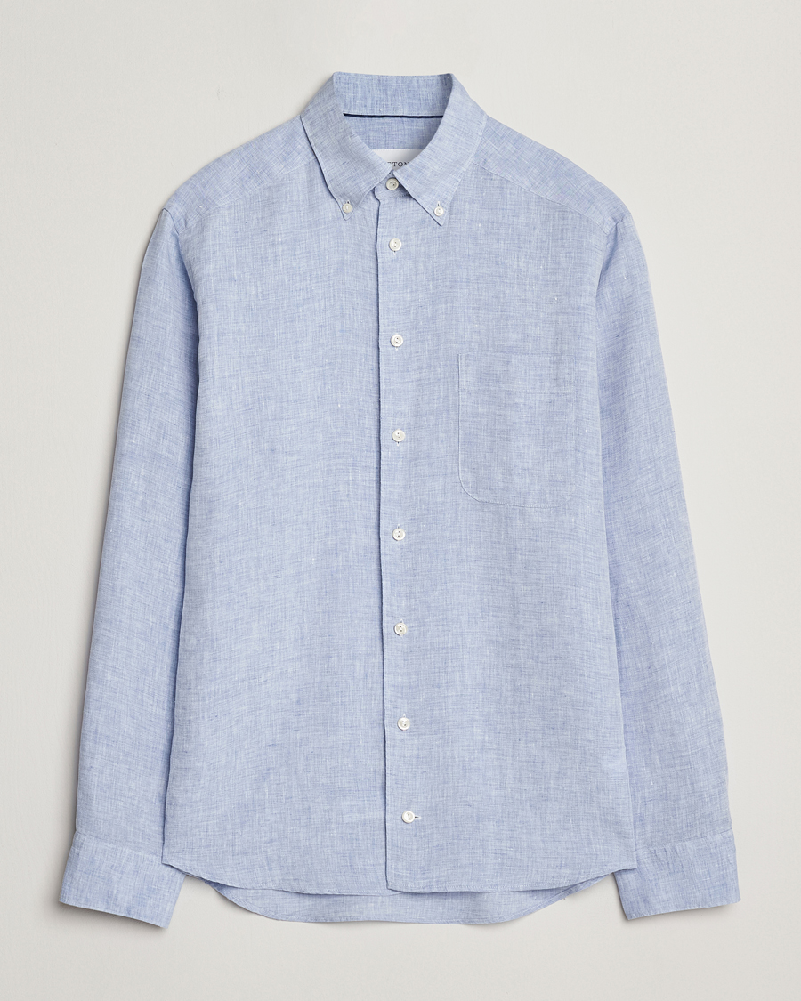 Eton Slim Fit Linen Button Down Shirt Light Blue
