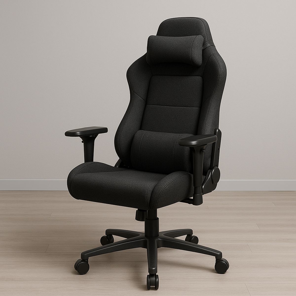 Gaming-Stuhl aus Polyestergewebe, Schwarz, Höhenverstellbar 45-55 cm,