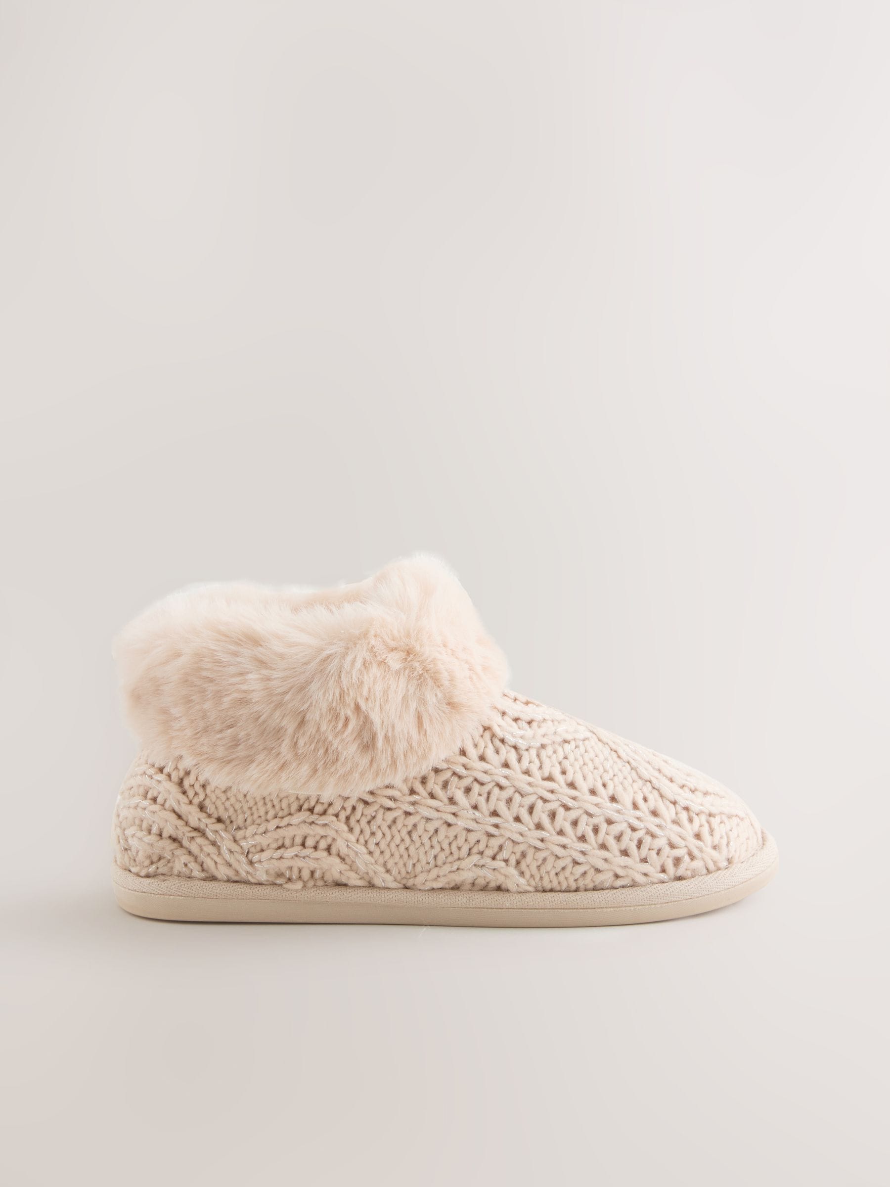 Neutraal - Faux Fur Cable Knit Boot Slippers