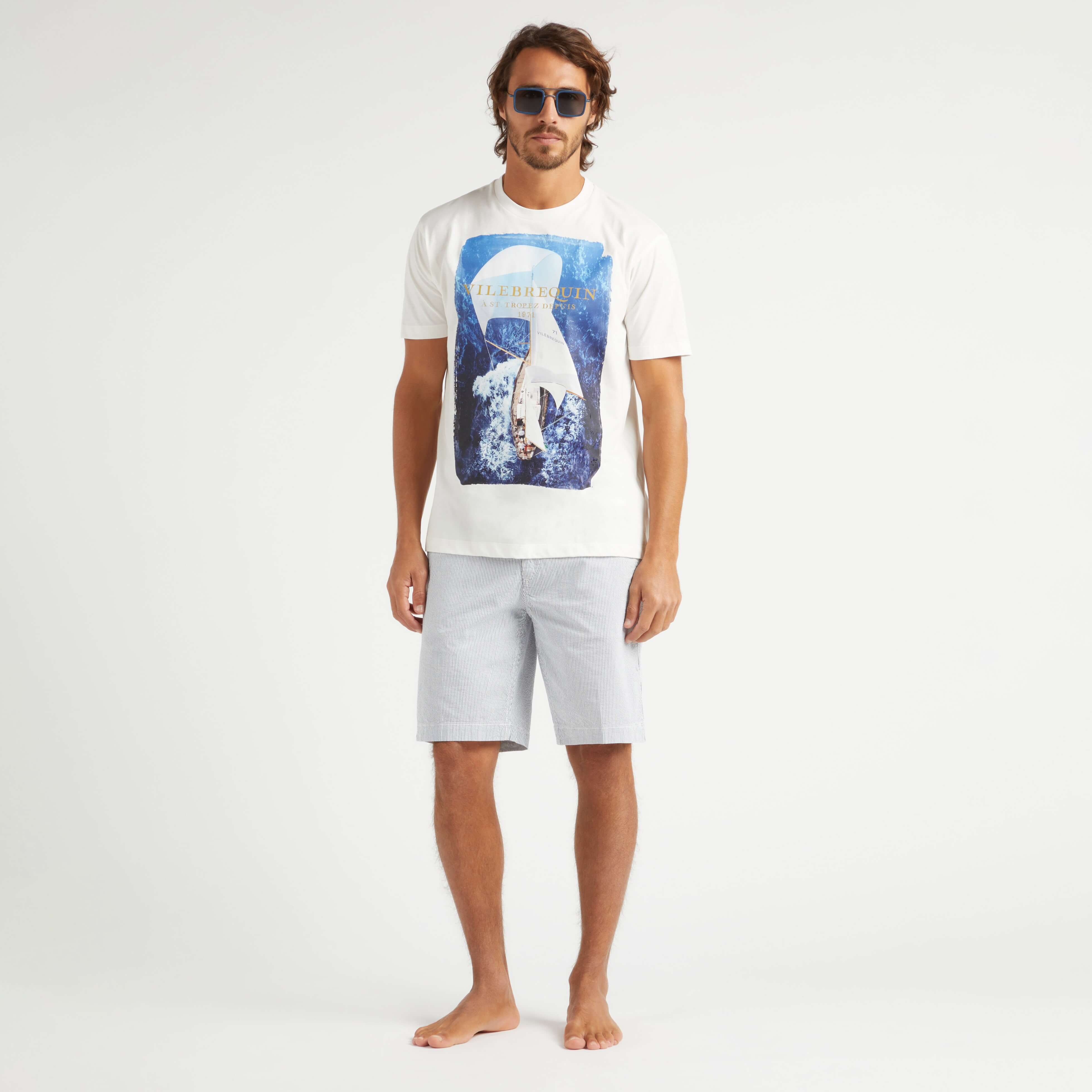 Bermuda en Coton Rayé Homme Seersucker