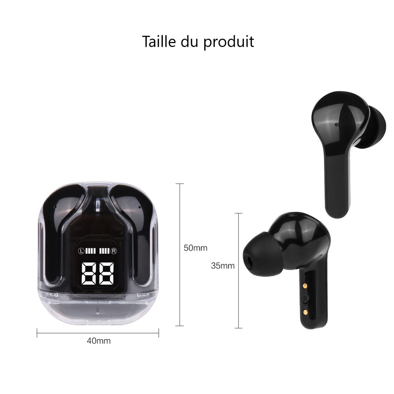 Onamaste Écouteurs Bluetooth sans fil noirs