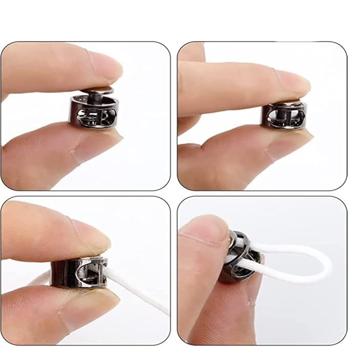 (10er Set) Ø14mm Metall Ersatz Kordel Stopper Mercerie Zubehör Doppelloch Federklemme für Kordelzug / Kleidung / Tasche - Silber