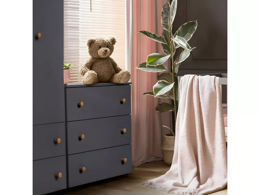 MINEA | Commode AUGUSTE L. 80 cm Grise | 3 tiroirs