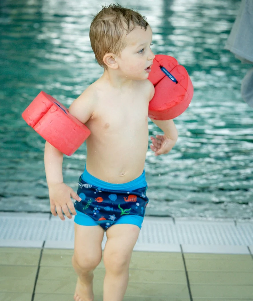 Watery blebadebukser til børn - Neoprene Swim Nappy - Green Stripes