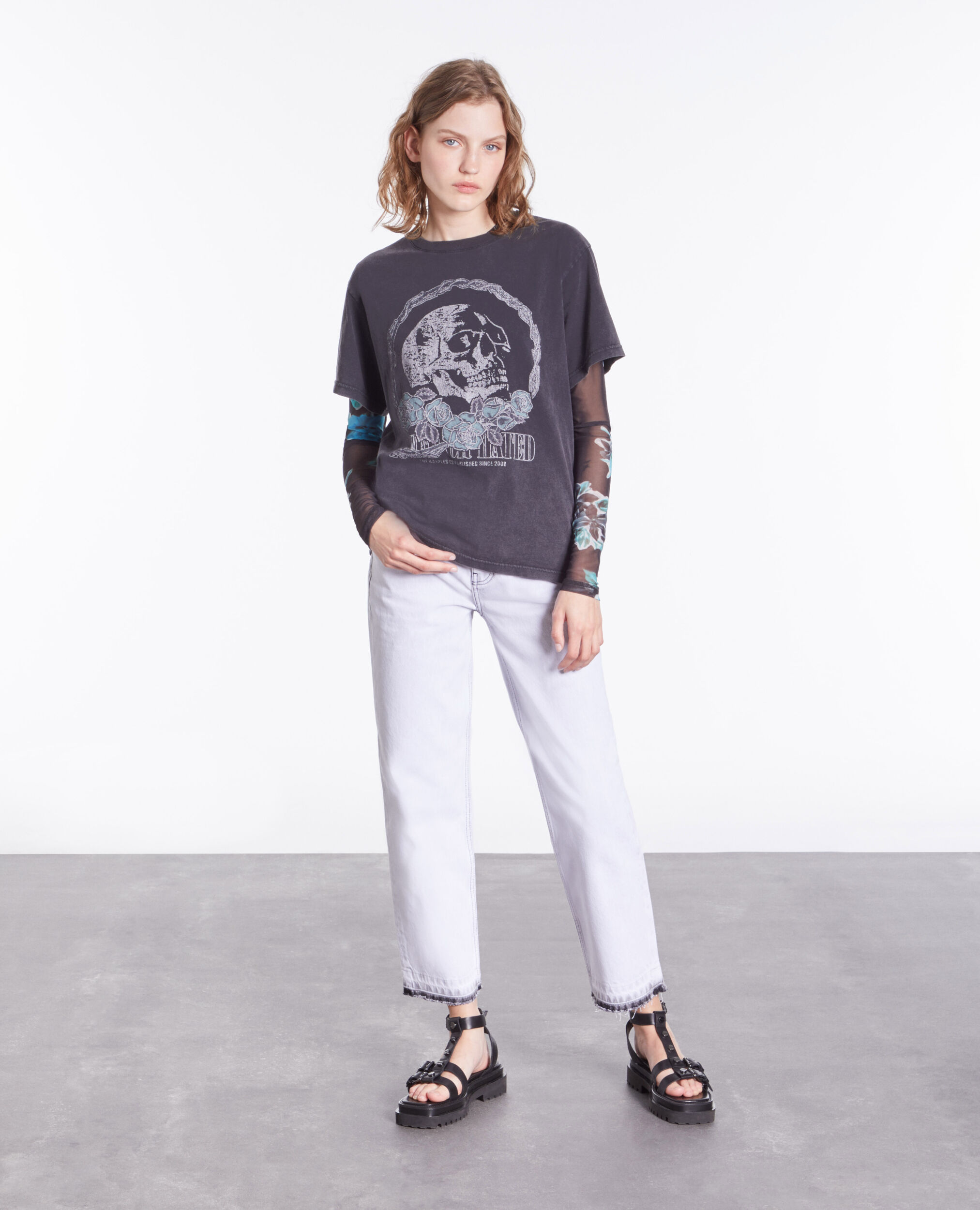 T-shirt noir avec sérigraphie Vintage skull