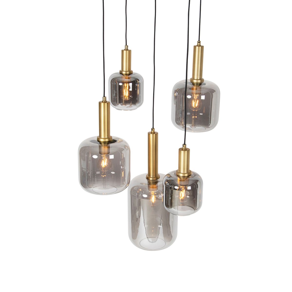 Smart hanglamp zwart met goud met smoke glas incl. 5 Wifi A60 - Zuzanna