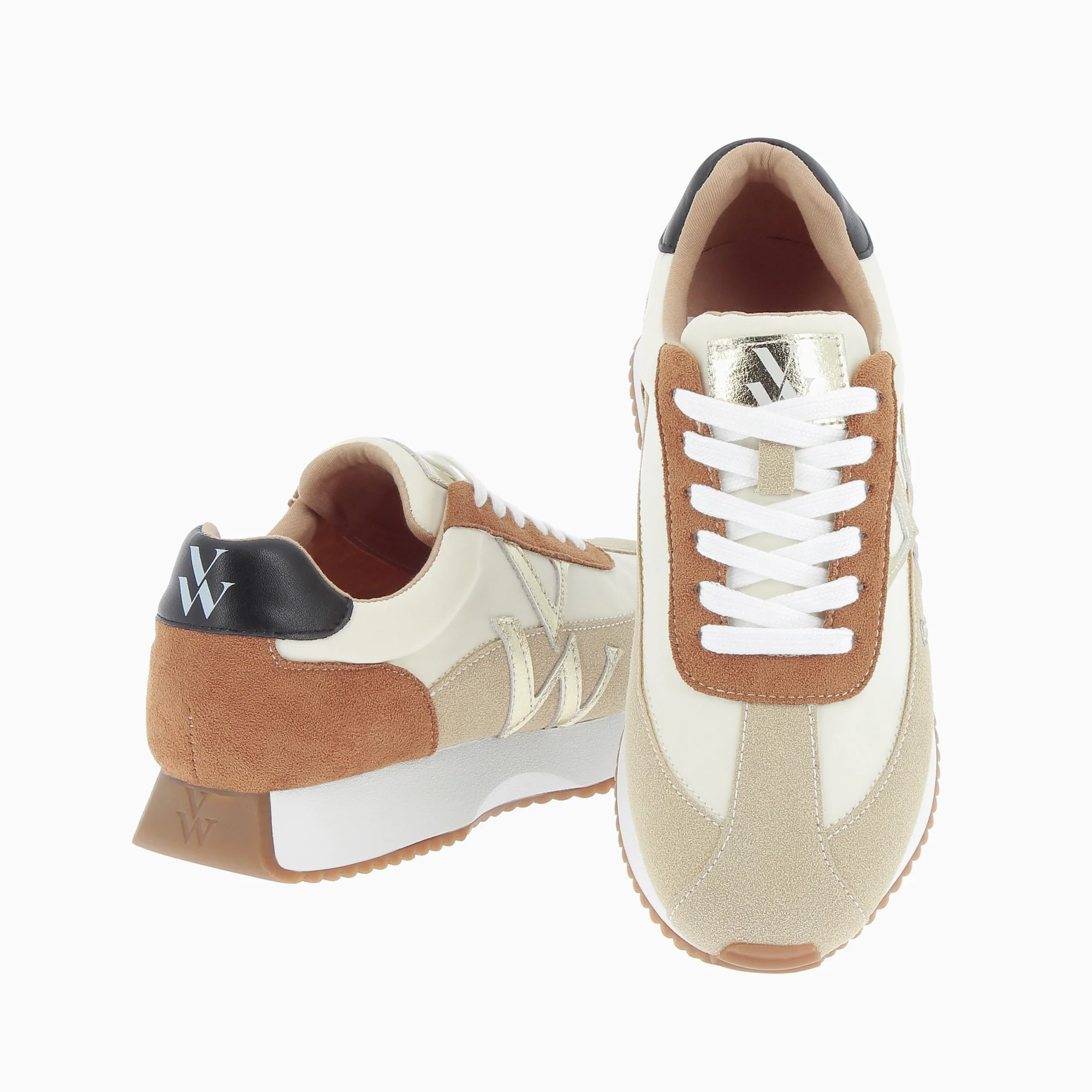Sneakers-Baskets Rebeca beiges à monogramme or