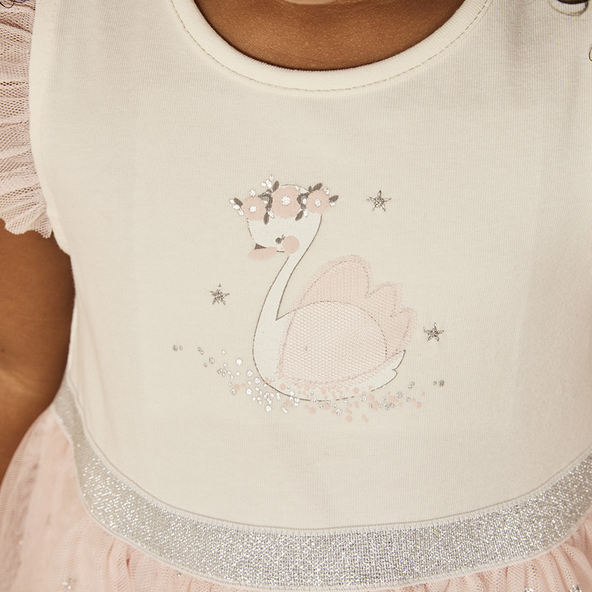 Ensemble 2 pièces robe bi-matière + bandeau pour bébé fille