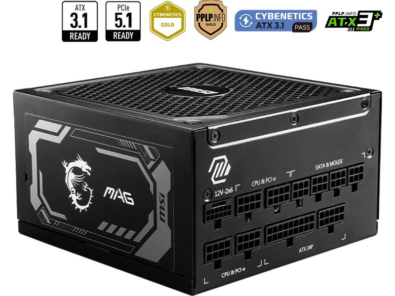 MSI Netzteil MAG A1250GL PCIE5 1250 W Vollmodulares Netzteil mit 1250 W Leistung