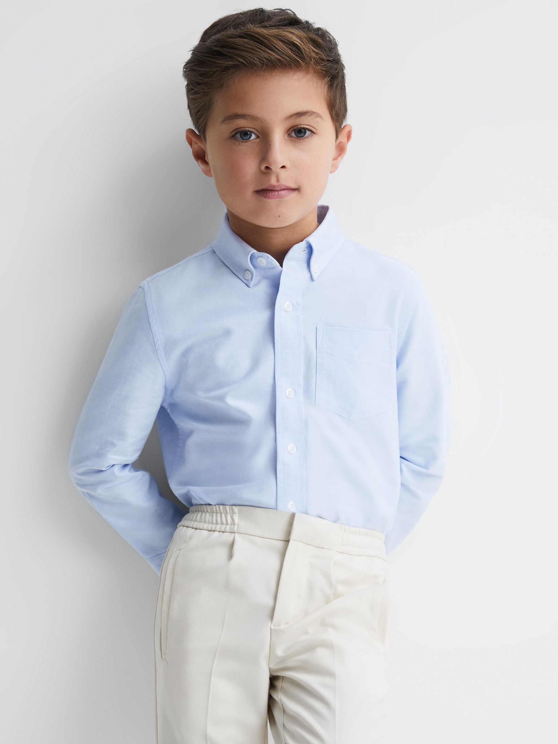 Zachtblauw - Reiss Greenwich Oxford overhemd met knopen