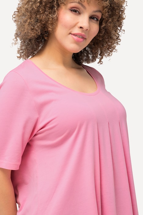 T-Shirt, Zierfalten, A-Linie, Rundhals, Halbarm, Modal
