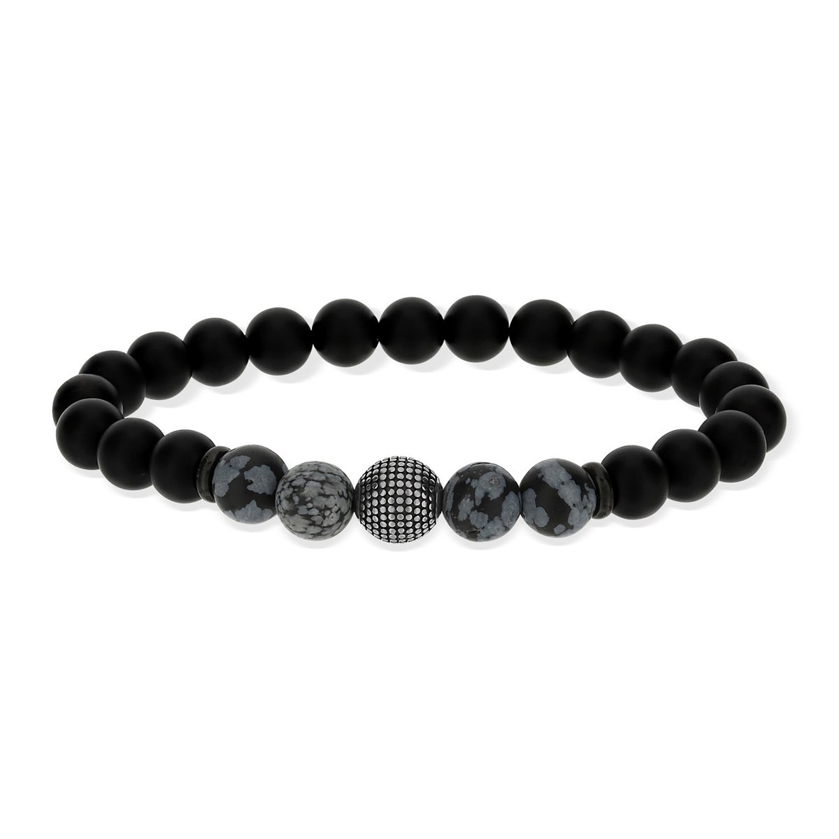 Bracelet onyx boule acier 19 cm