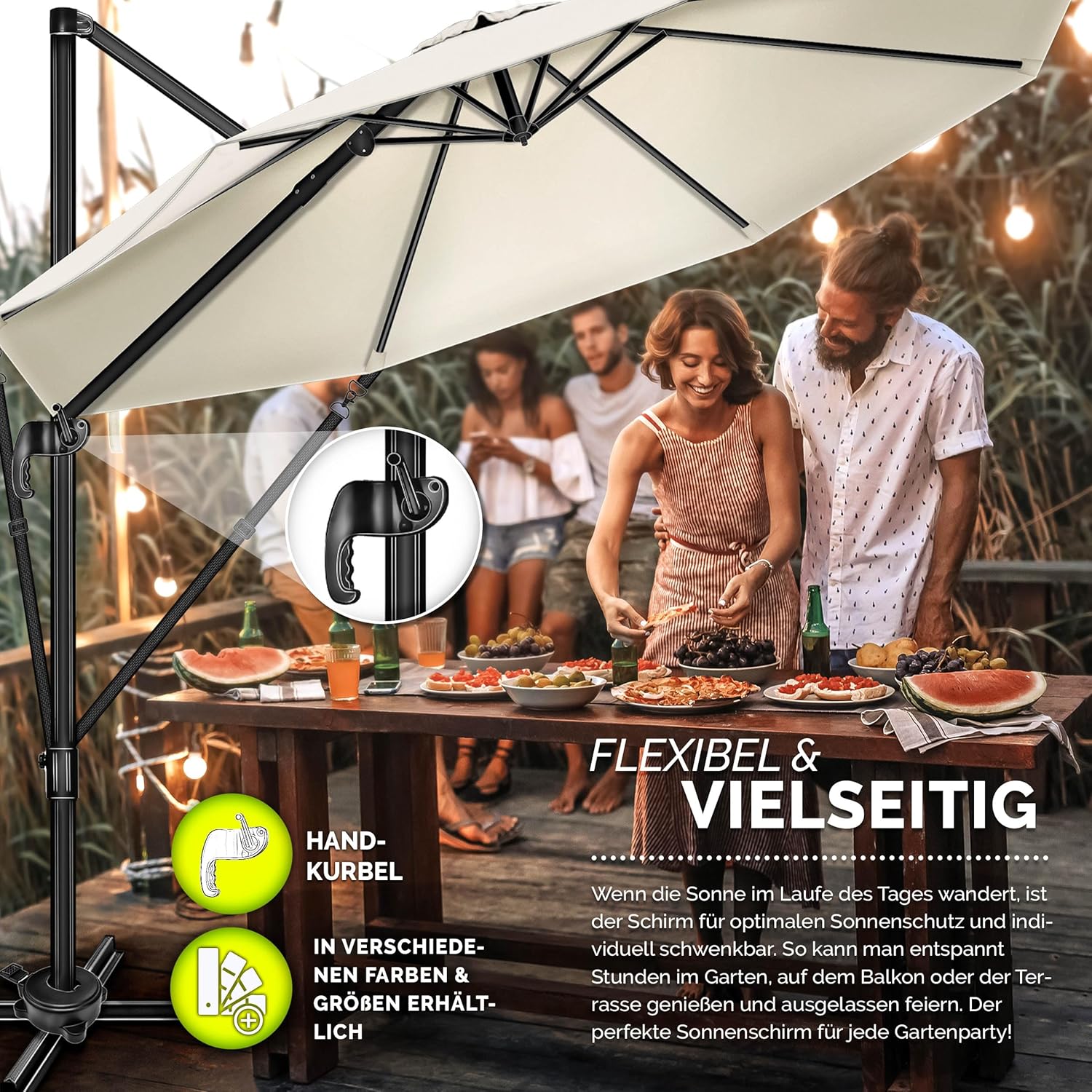 tillvex® Premium Alu Sonnenschirm 330 cm + Abdeckung & Windsicherung | Ampelschirm 6-Fach verstellbar mit Kurbel | Gartenschirm 360° Drehbar Neigbar Kippbar | UV50+ wasserdicht