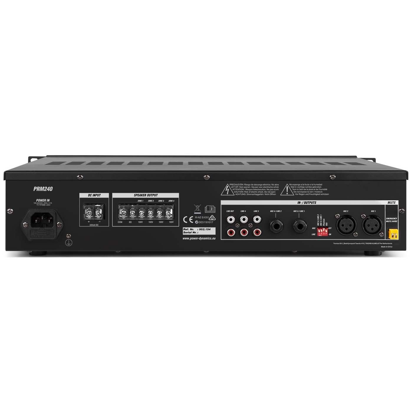Power Dynamics PRM240 100V & 8 Ohm 6-kanaals 19-inch versterker - 240 Watt
