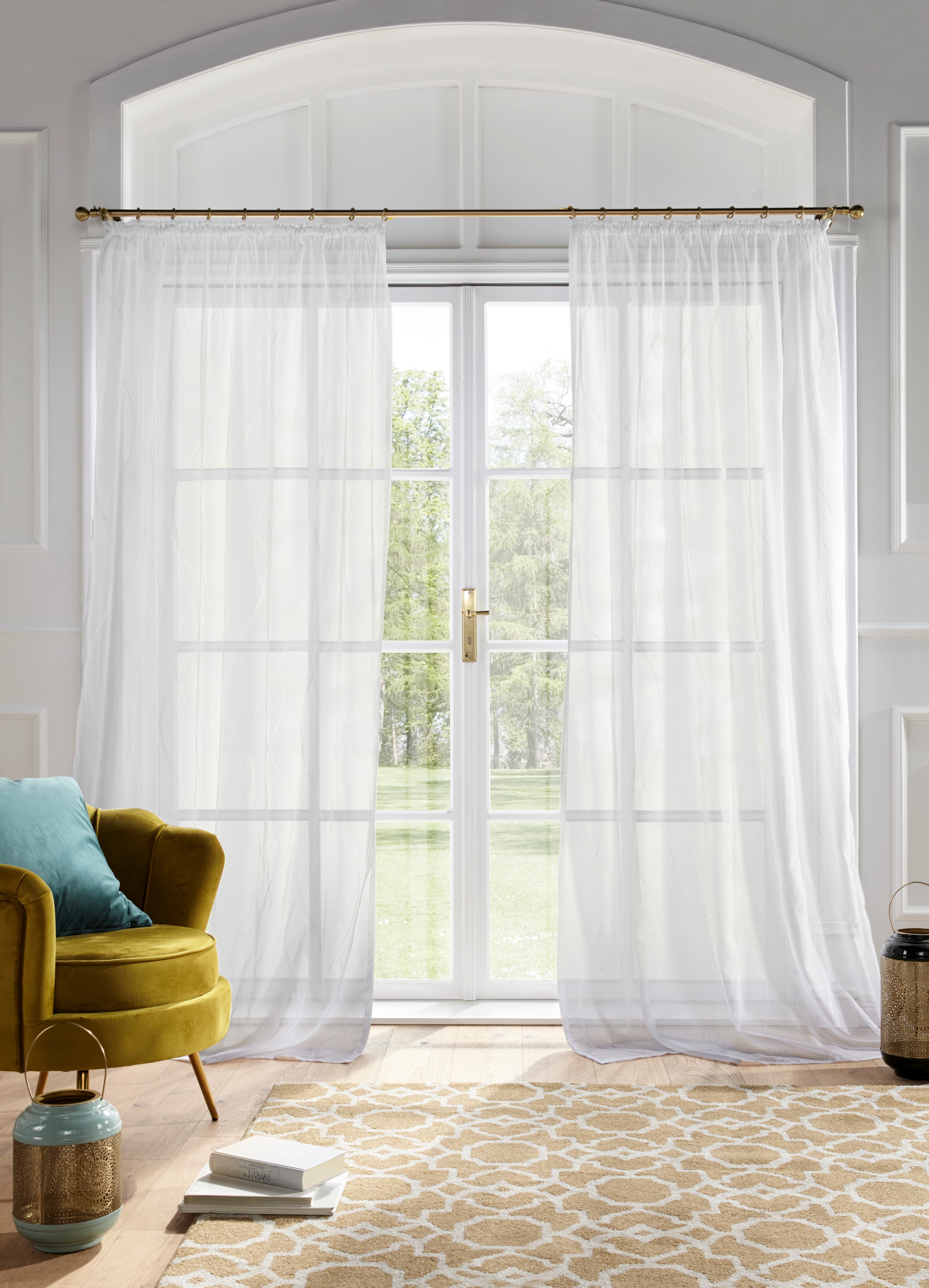 my home Gardine »Mila« Kräuselband 1 Stk. tlg. mit Wellenmuster bestickt, Voile, einfarbig