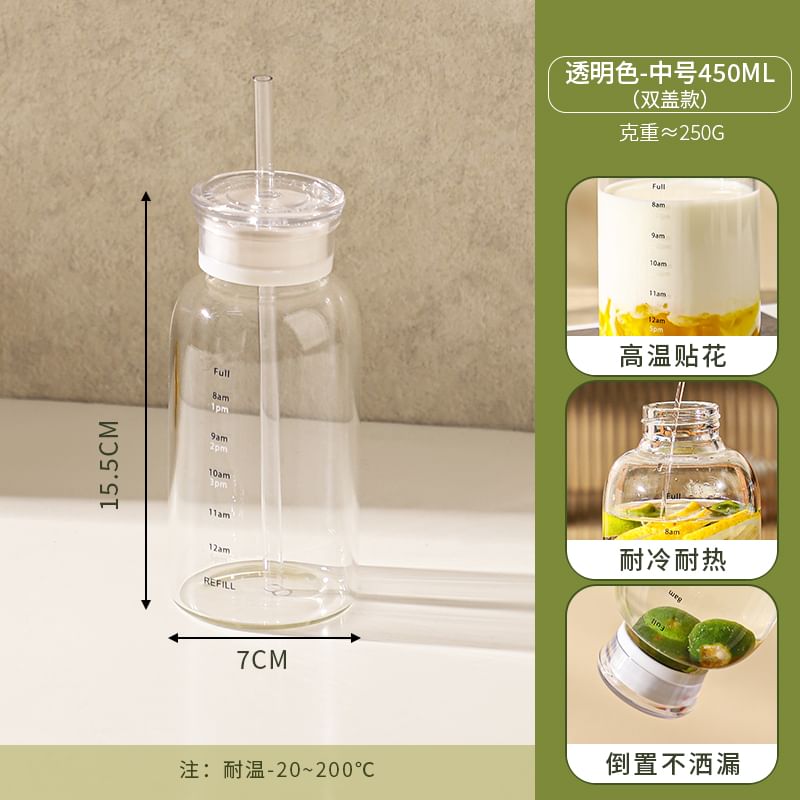 Chimi Chimi - Glazen drinkfles met rietje (diverse designs)