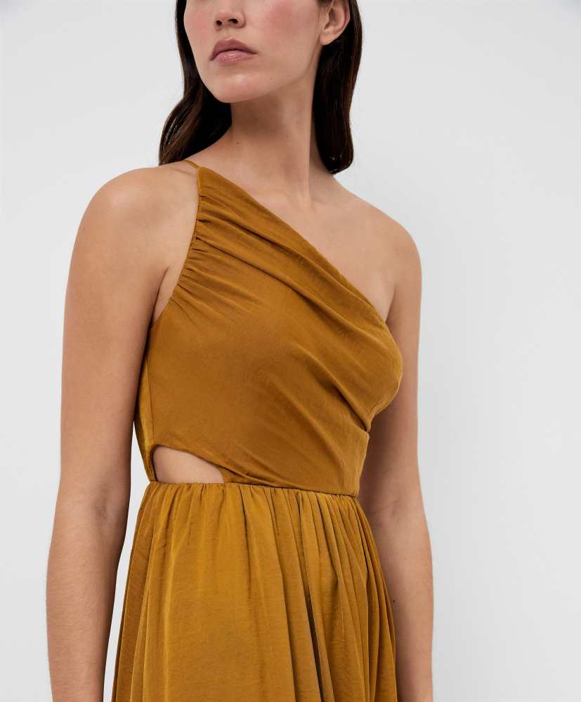 Vestido longo assimétrico de cetim