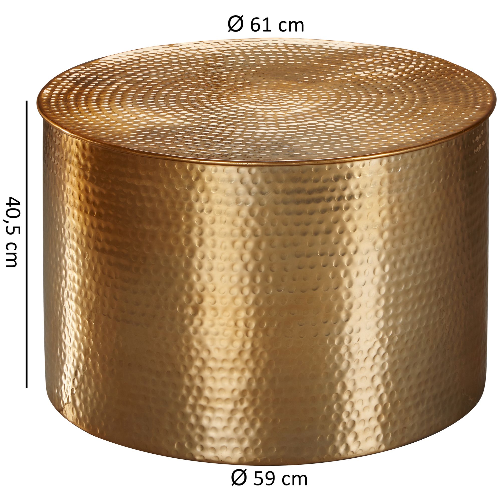 KADIMA DESIGN Orient Couchtisch ENNS: Hammerschlag-Aluminium, 61 cm Durchmesser, silberfarben