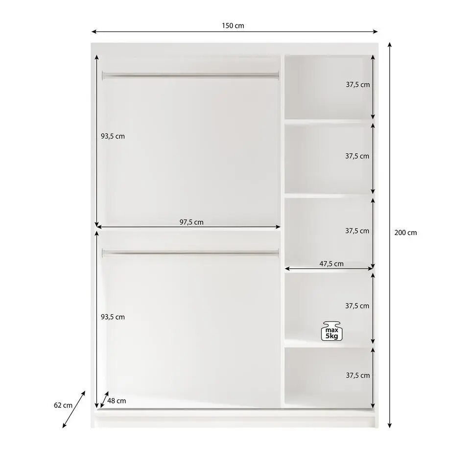 Meubella - Kledingkast Mandalin - Zwart - 150 cm