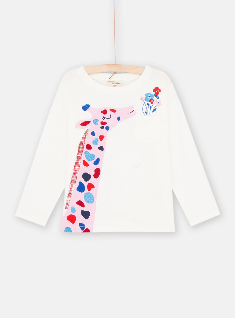 T-shirt écru à motif girafe fille