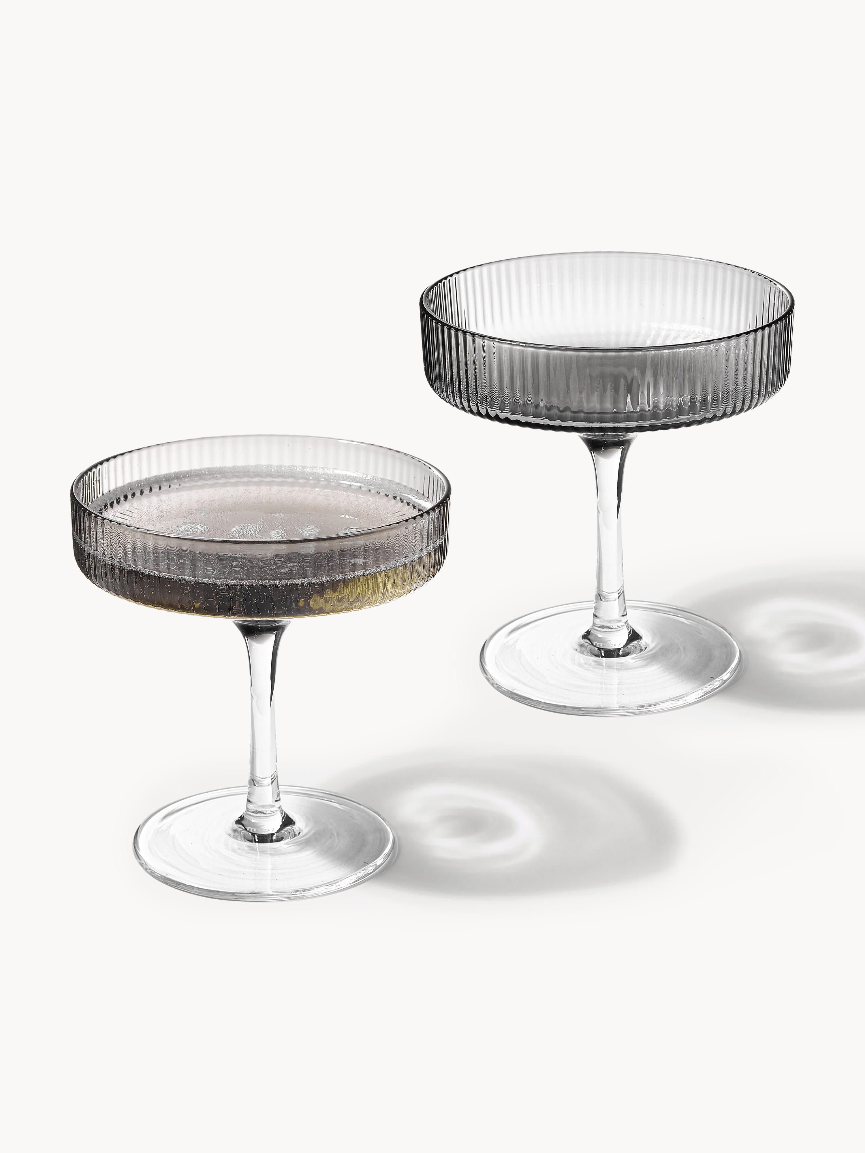 Mondgeblazen champagneglazen Ripple met groefreliëf, 2-delig