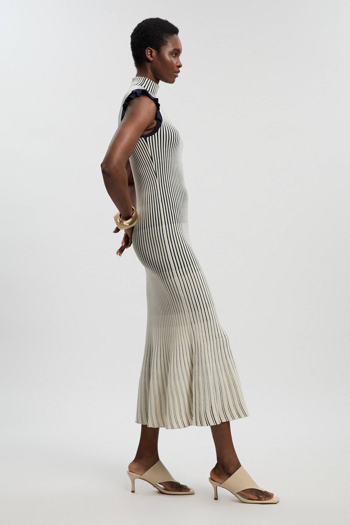 KarenMillen Robe Midi Tricotée À Manches Volantées Pointelle Petite Taille