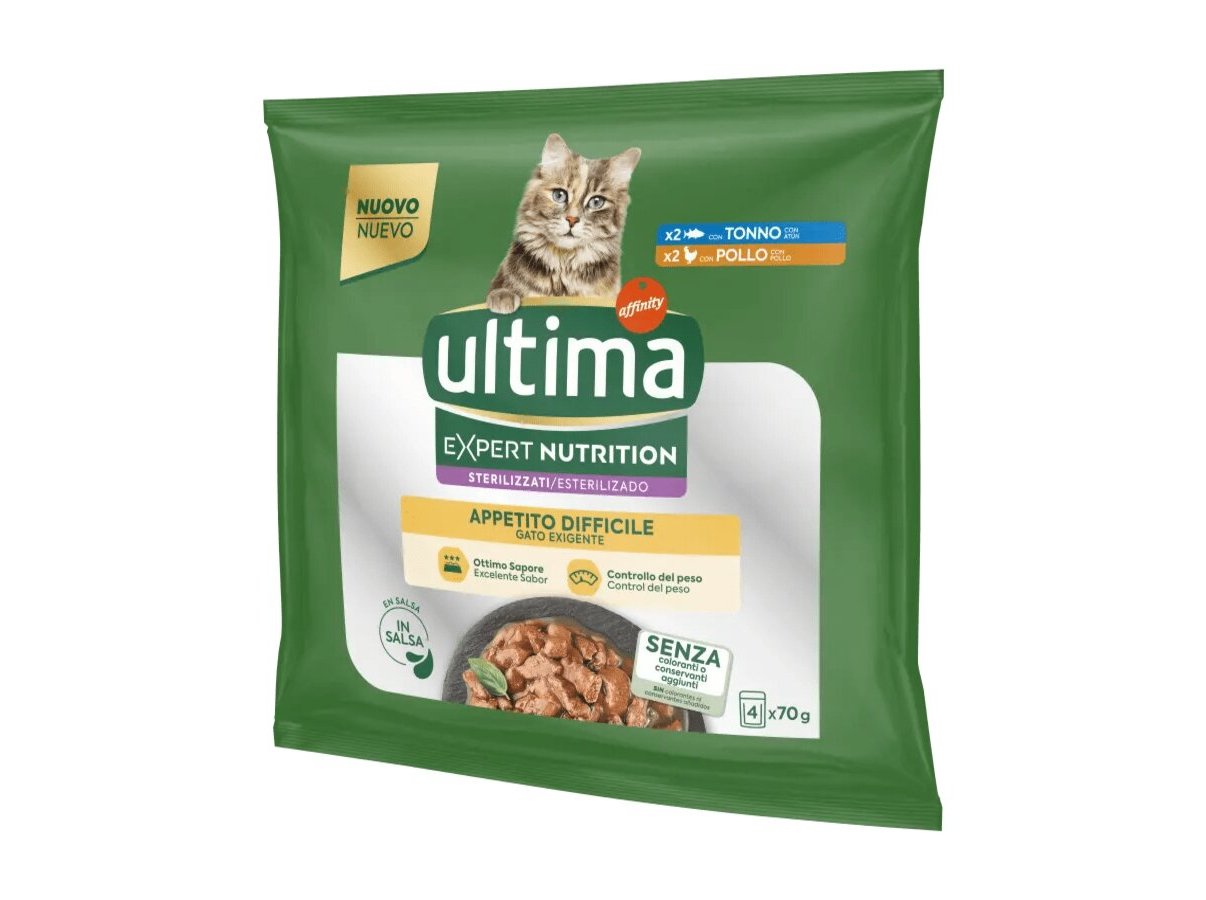 COMIDA HÚMIDA PARA GATO ULTIMA ESTERILIZADO APETITE DIFÍCIL 4X70G