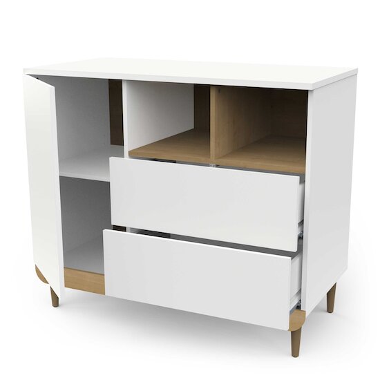 Scandinave Commode 1 porte + 2 tiroirs   Blanc        de               CBA Meubles