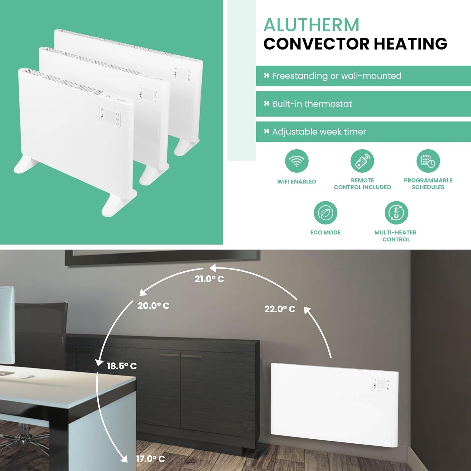 Eurom Alutherm Wandheizung 1000 Watt WiFi Steuerung