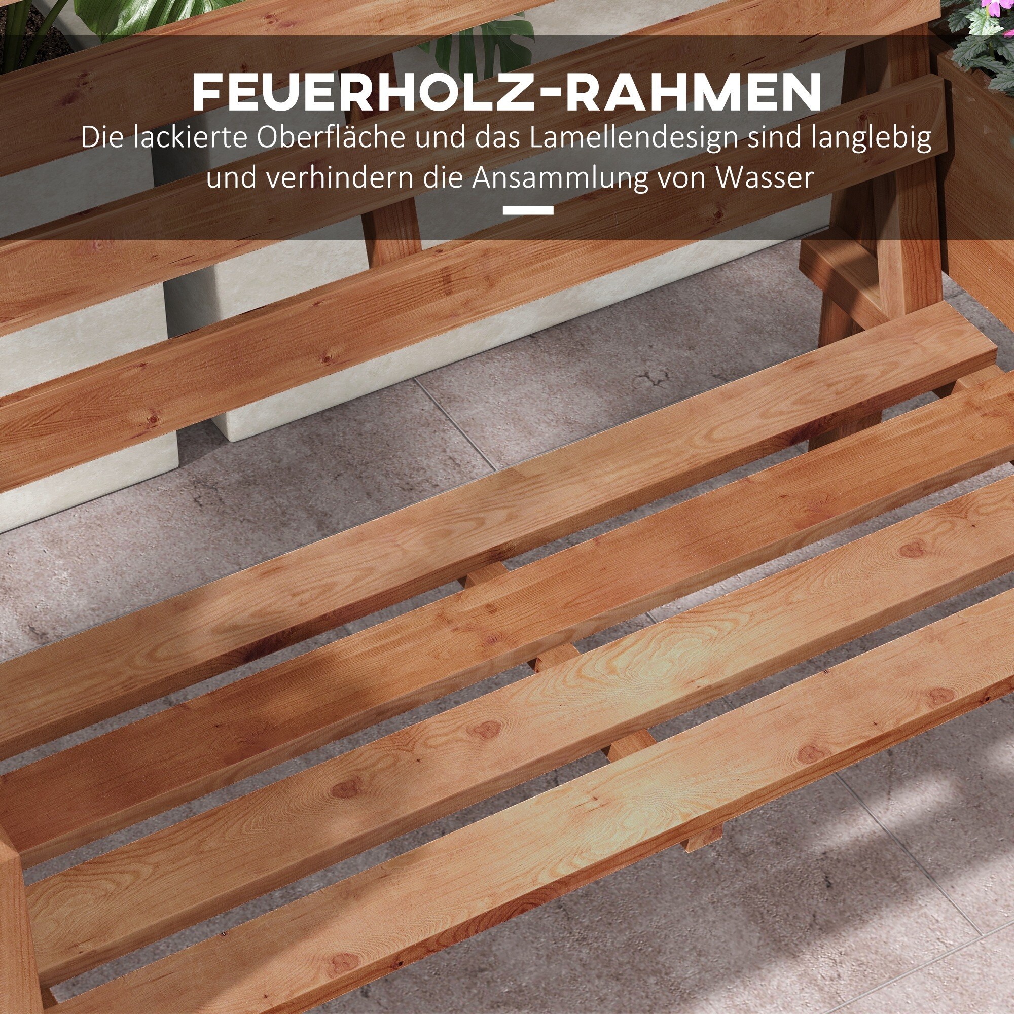 Outsunny Gartenbank mit 2 Blumenkästen braun 184L x 59B x 95H cm