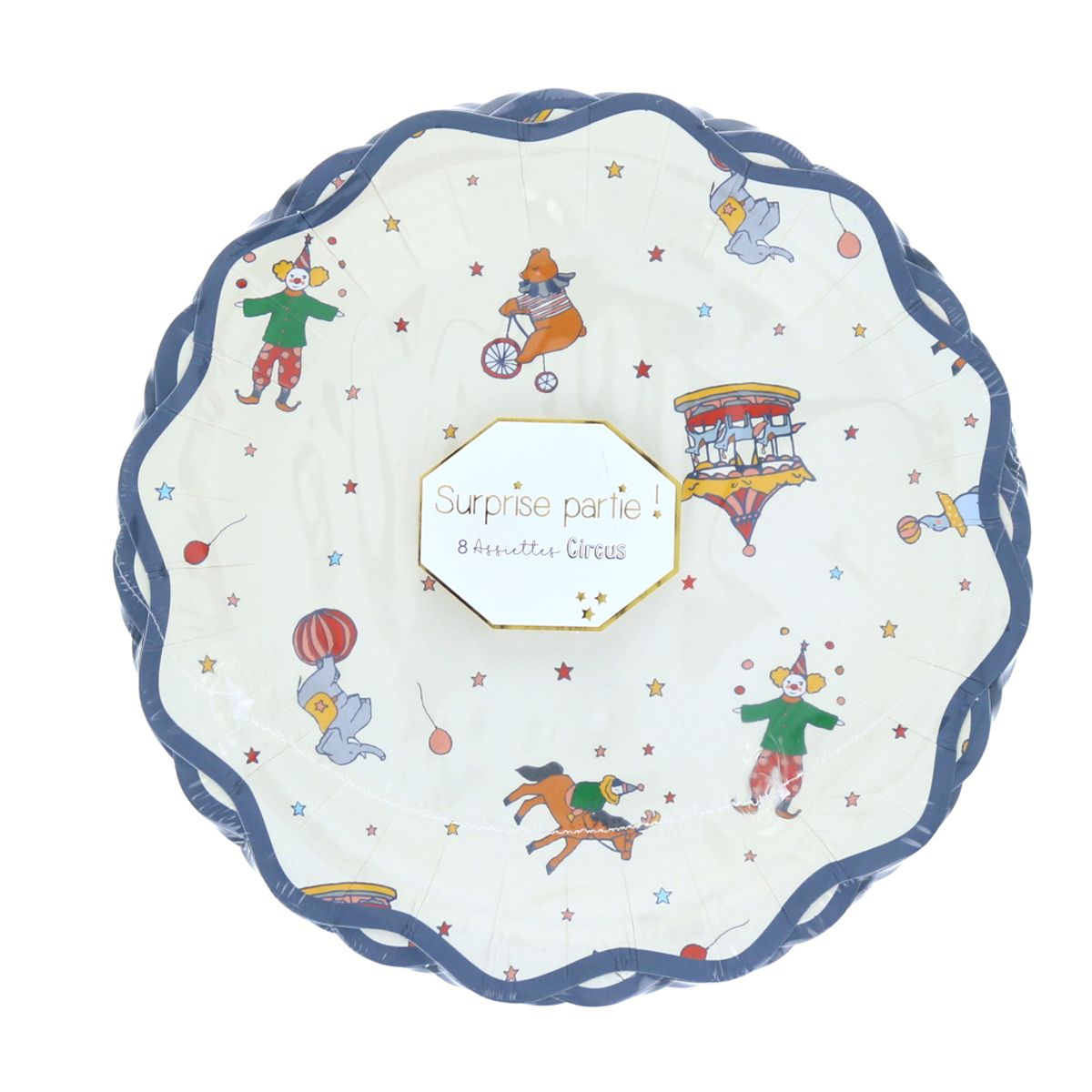 Lot de 8 assiettes bleues Cirque Surprise Partie !
