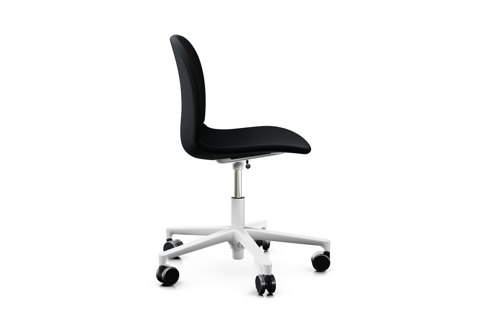 Noor 6070F kontorstol Fullpolstert i ulltekstil Select Black og hvitt understell med hjul tilpasset harde underlag.