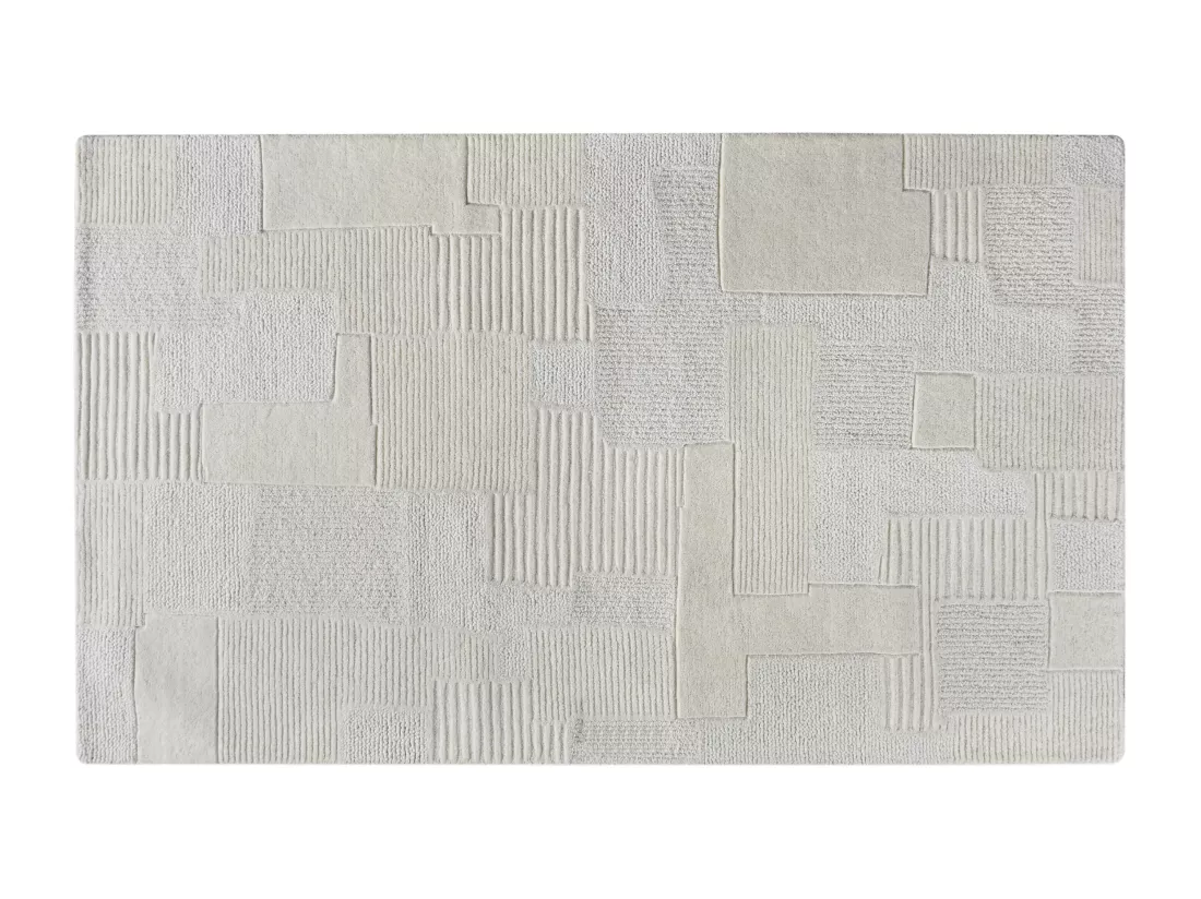Tapis en relief 100% laine fait à la main - 200 x 290 cm - 1800g/m2 - Ivoire - AURORA