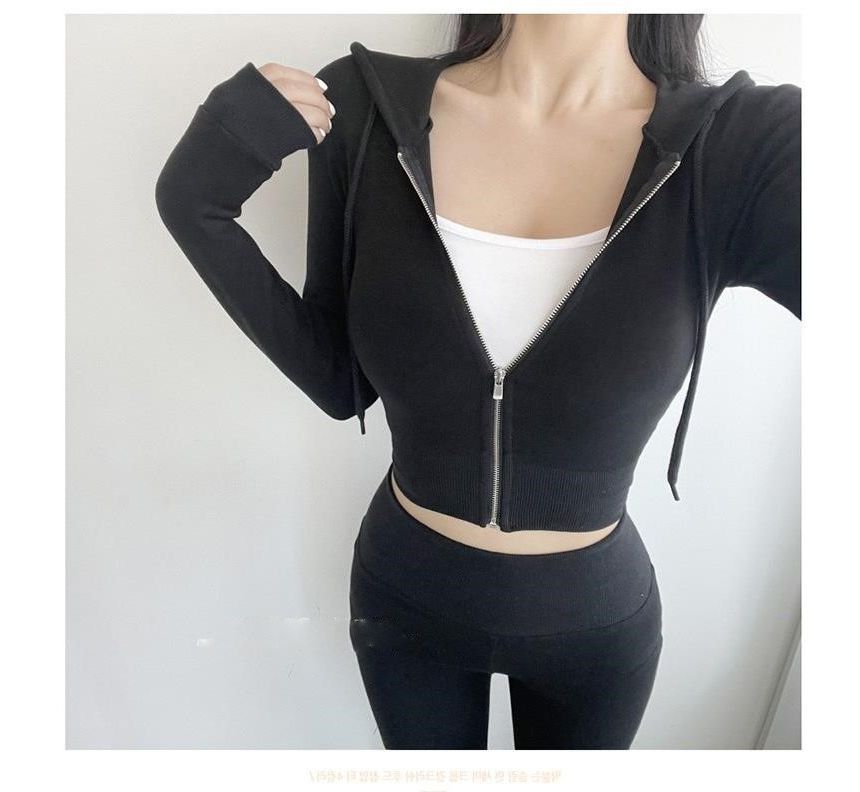 500 STUDIO - Set: effen cropped hoodie met rits + high waist flared pants