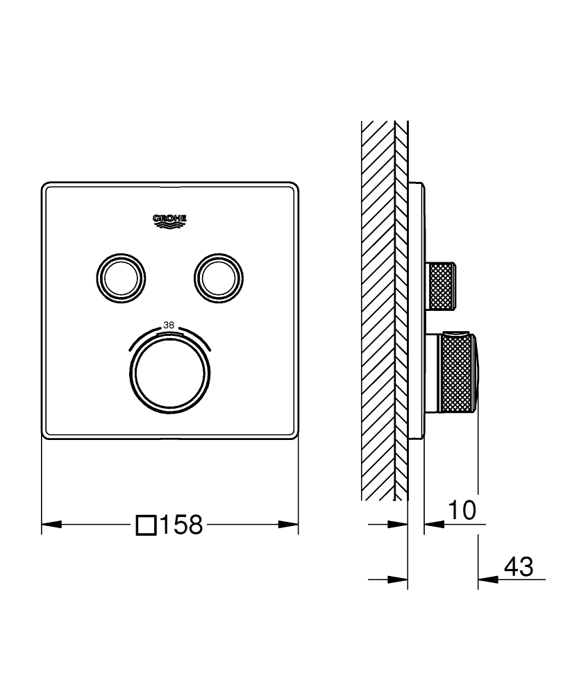 Grohe Grohtherm SmartControl douchethermostaat met omstel 2-weg vierkant supersteel