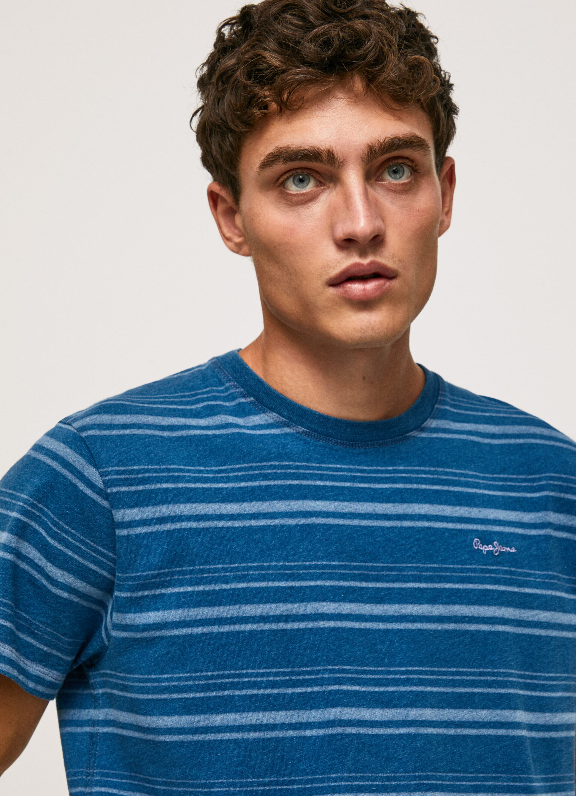CAMISETA DE ALGODÃO COM ESTAMPA LISTRADA - azul índigo