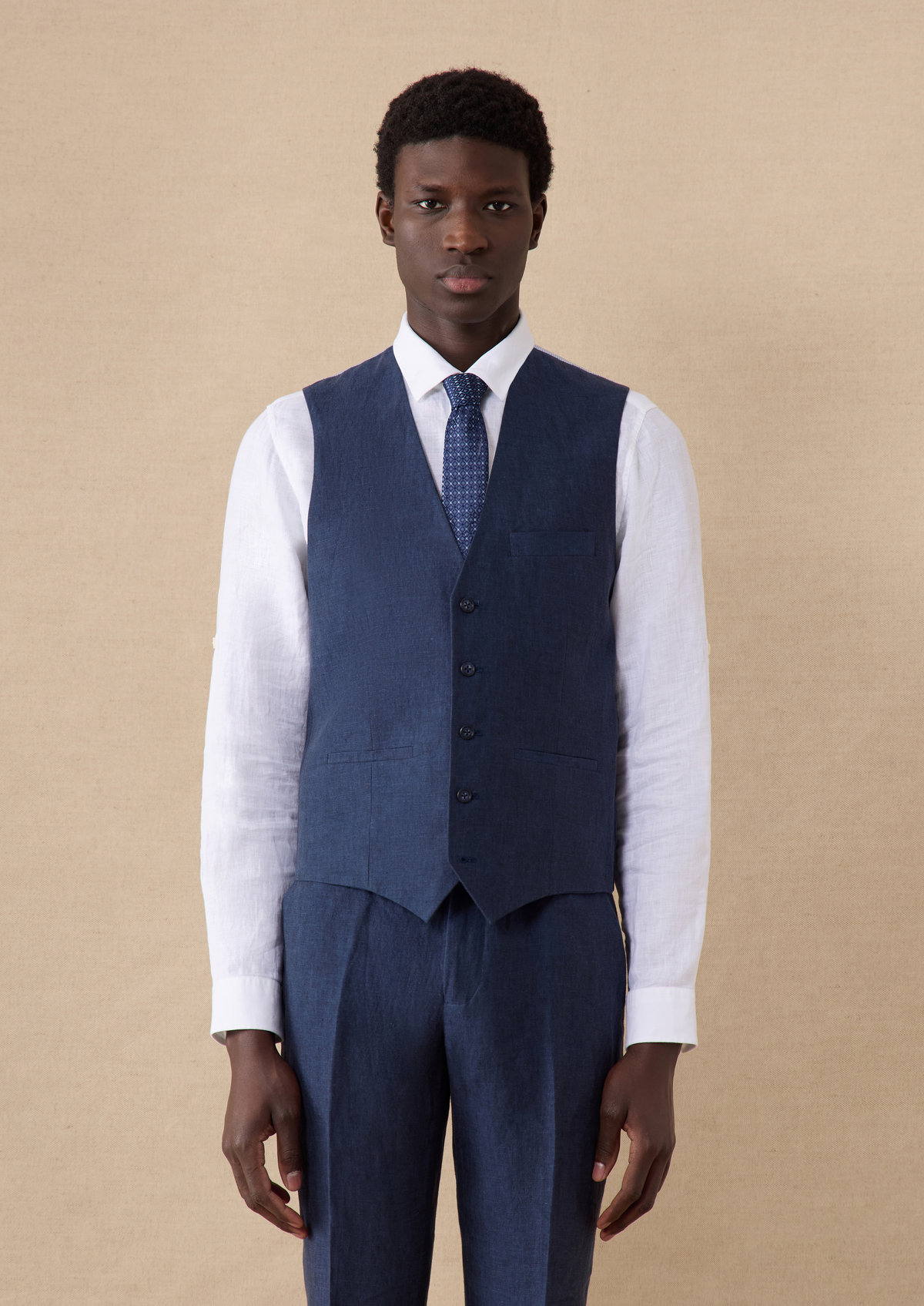 Gilet casual en lin uni bleu indigo