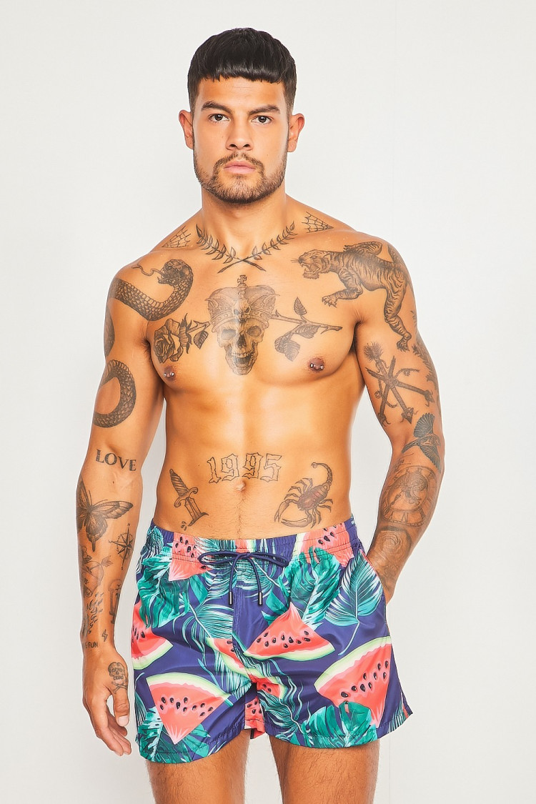 Short de bain bleu marine à motif pastèques