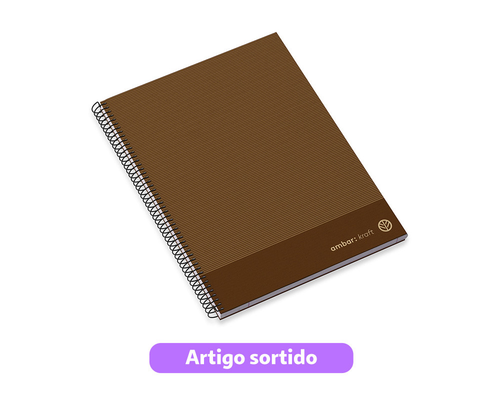 CADERNO ESPIRAL A4 AMBAR KRAFT CAPA DURA PAUTADO CORES SORTIDAS