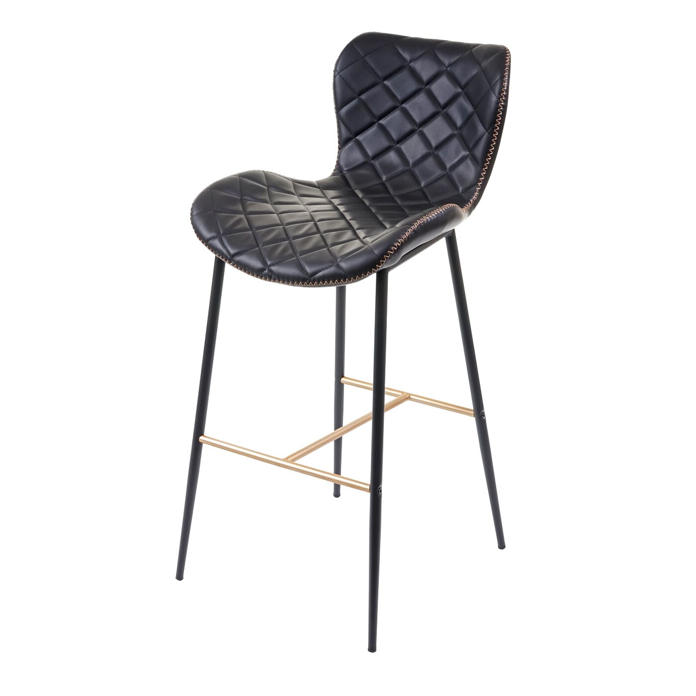 2er-Set Barhocker MCW-E55, Barstuhl Tresenhocker, Vintage goldfarbene Streben ~ Kunstleder schwarz