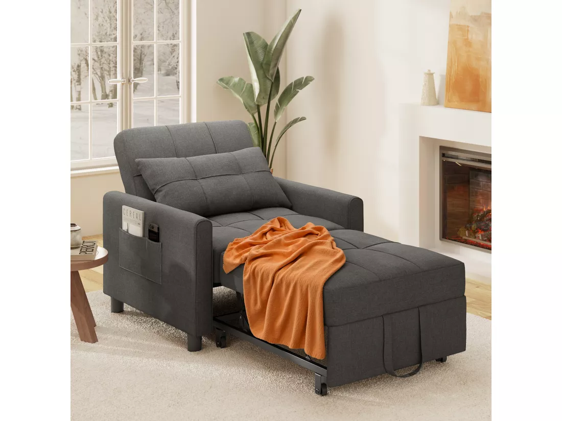 Fauteuil Convertible, Canapé Lit 1 Place Fauteuil Chaise Longue Coussin Réglable Rangement Roues Pliante AR21-D