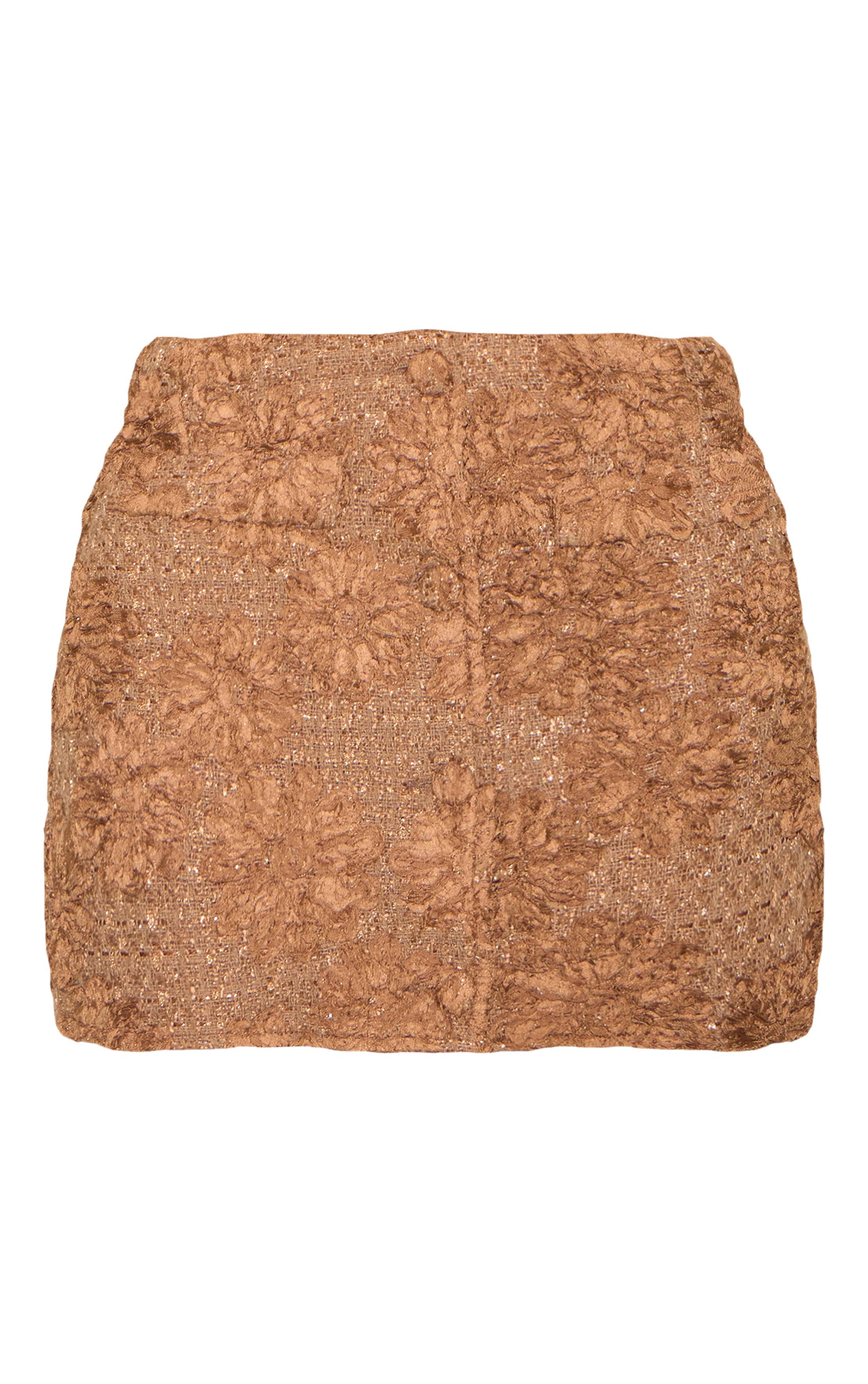Taupe Ensemble Jupe Mini Boutonnée En Bouclé Fleuri